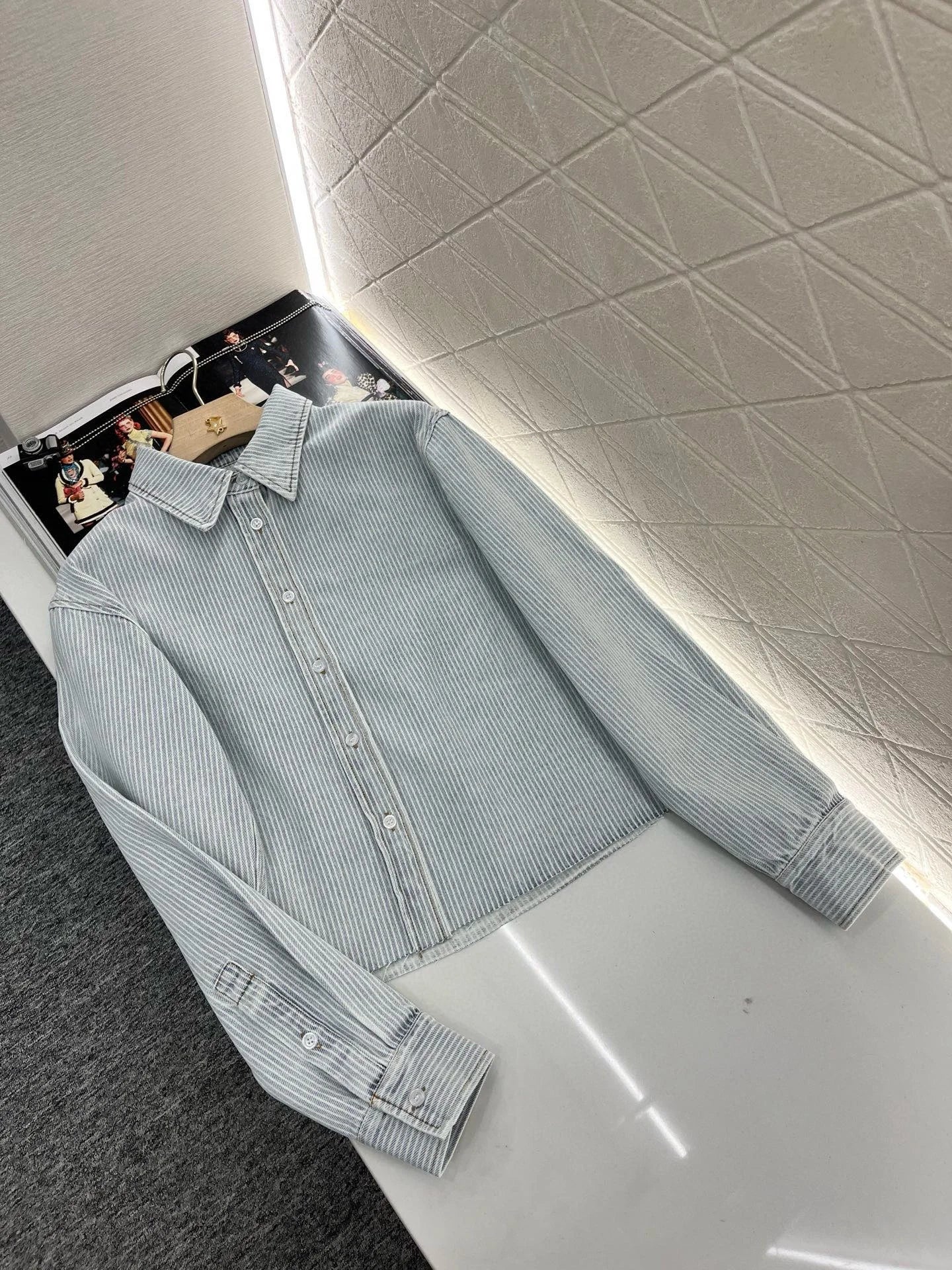 2025 Casual Striped Denim Fringed Shirt