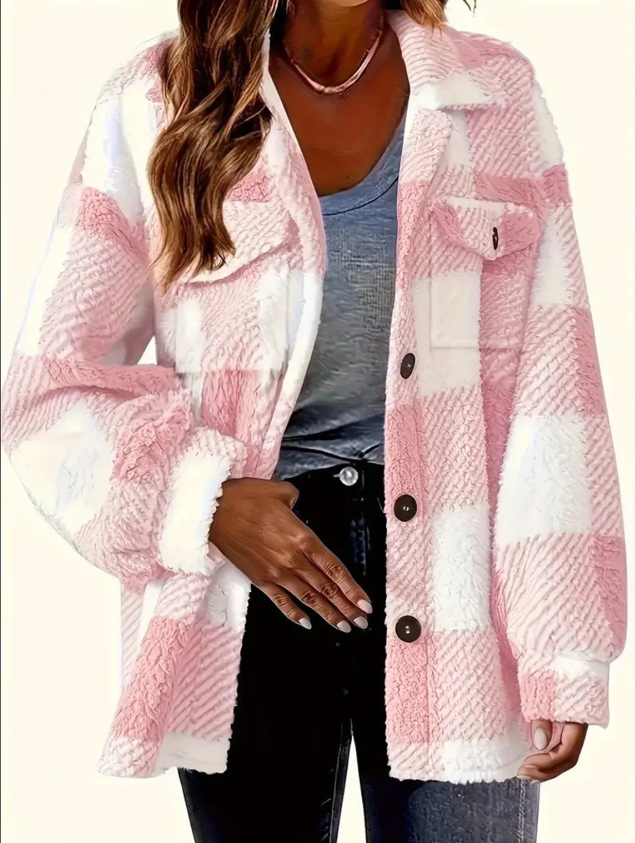Plaid Pattern Button Front Jacket – Women’s Fall & Winter Outerwear