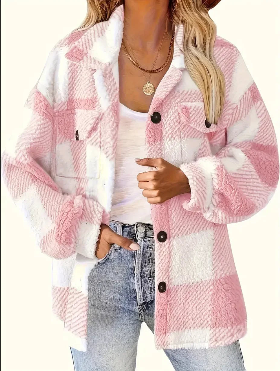 Plaid Pattern Button Front Jacket – Women’s Fall & Winter Outerwear