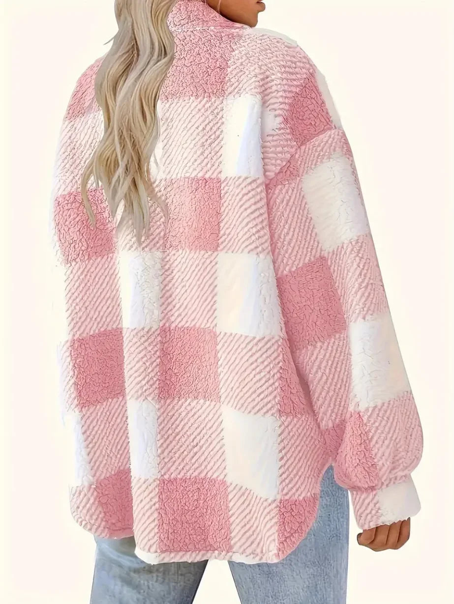 Plaid Pattern Button Front Jacket – Women’s Fall & Winter Outerwear
