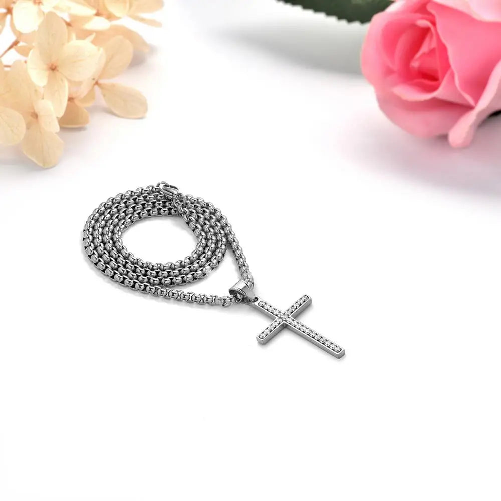 BONISKISS Simple Fashion Cross Chain Necklace – Gold Stainless Steel