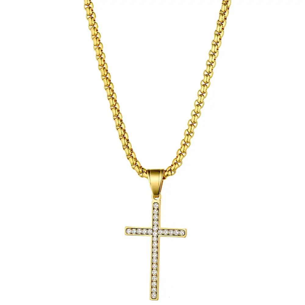 BONISKISS Simple Fashion Cross Chain Necklace – Gold Stainless Steel