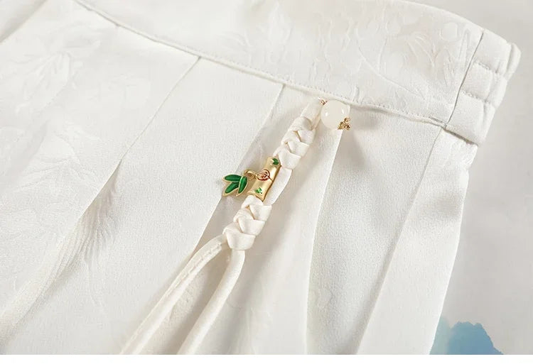 Chinese Style Jacquard Wide Leg Satin Pants – Women