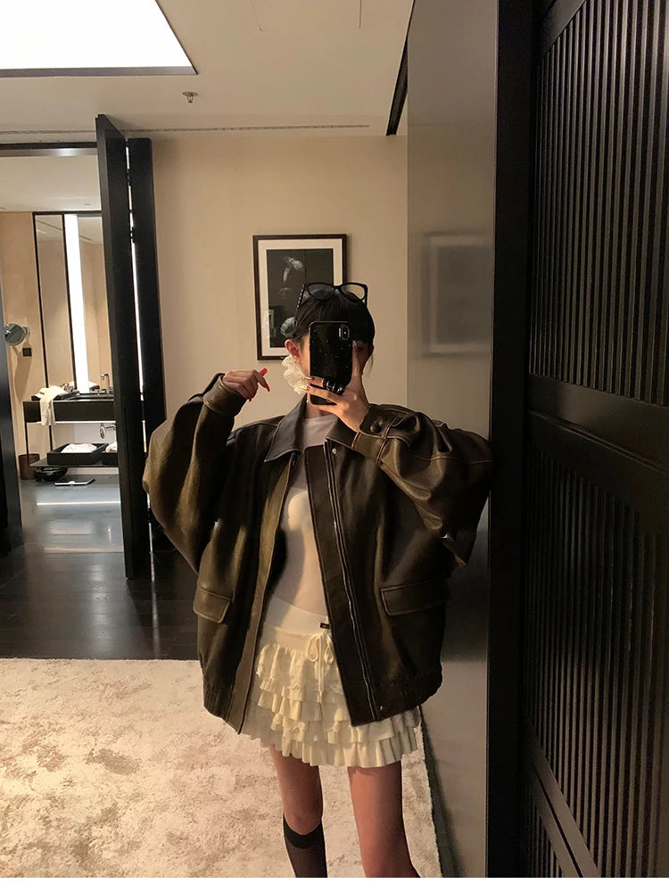 Lautaro Women’s Retro Faux Leather Oversized Jacket