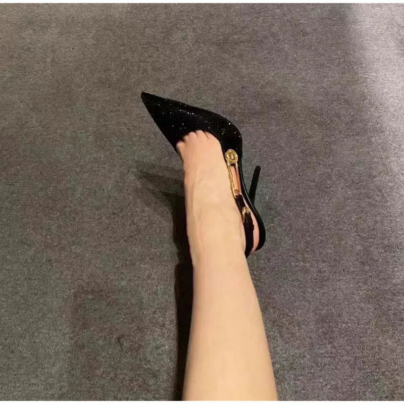 Elegant Rhinestone Pointed Toe Slingback Heels