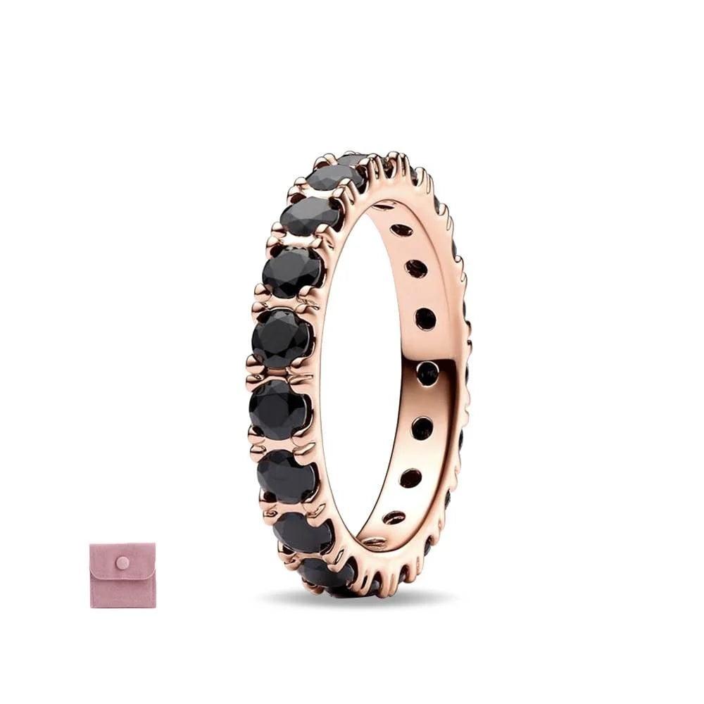 Women’s 925 Sterling Silver Rose Gold Black Striped Zircon Ring