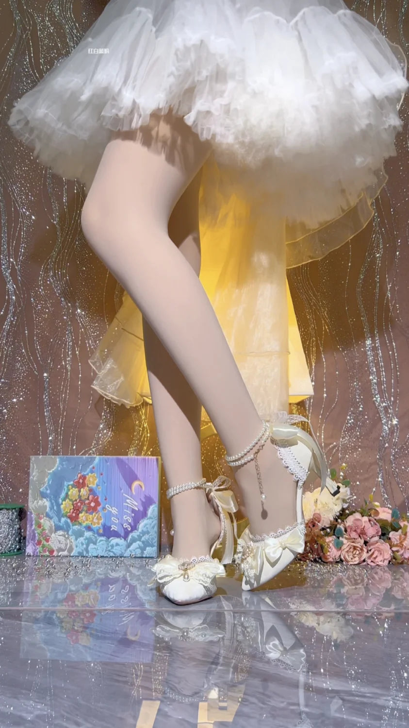 White Bridal Mary Jane Heeled Wedding Shoes