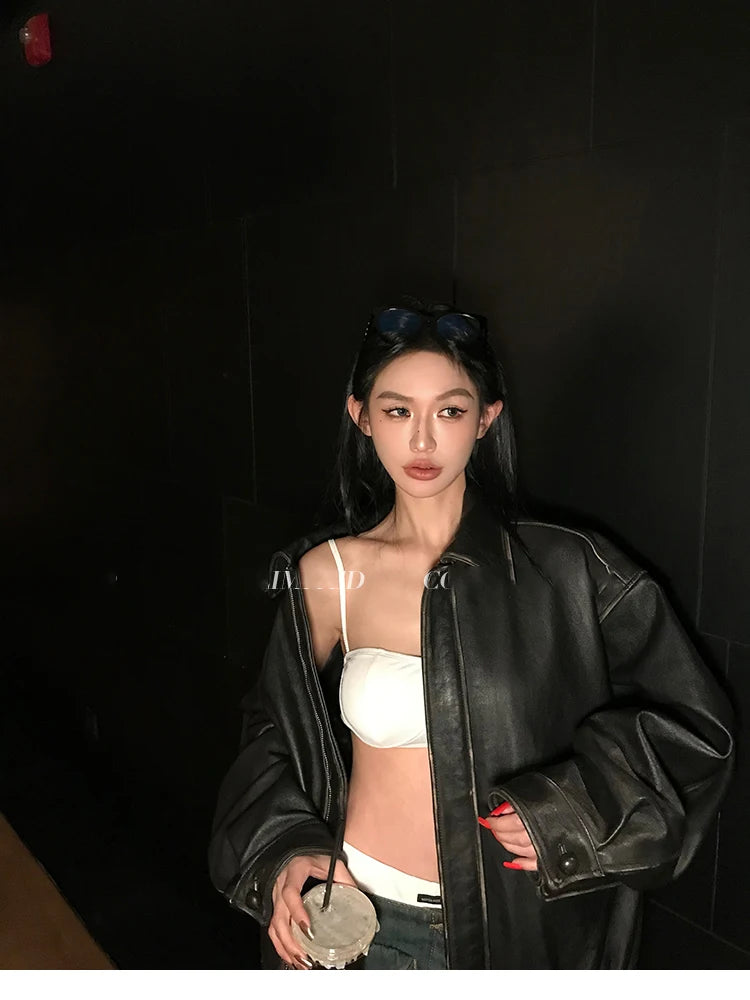 Lautaro Women’s Retro Faux Leather Oversized Jacket