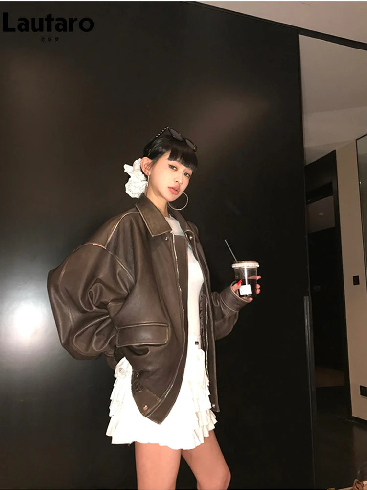 Lautaro Women’s Retro Faux Leather Oversized Jacket