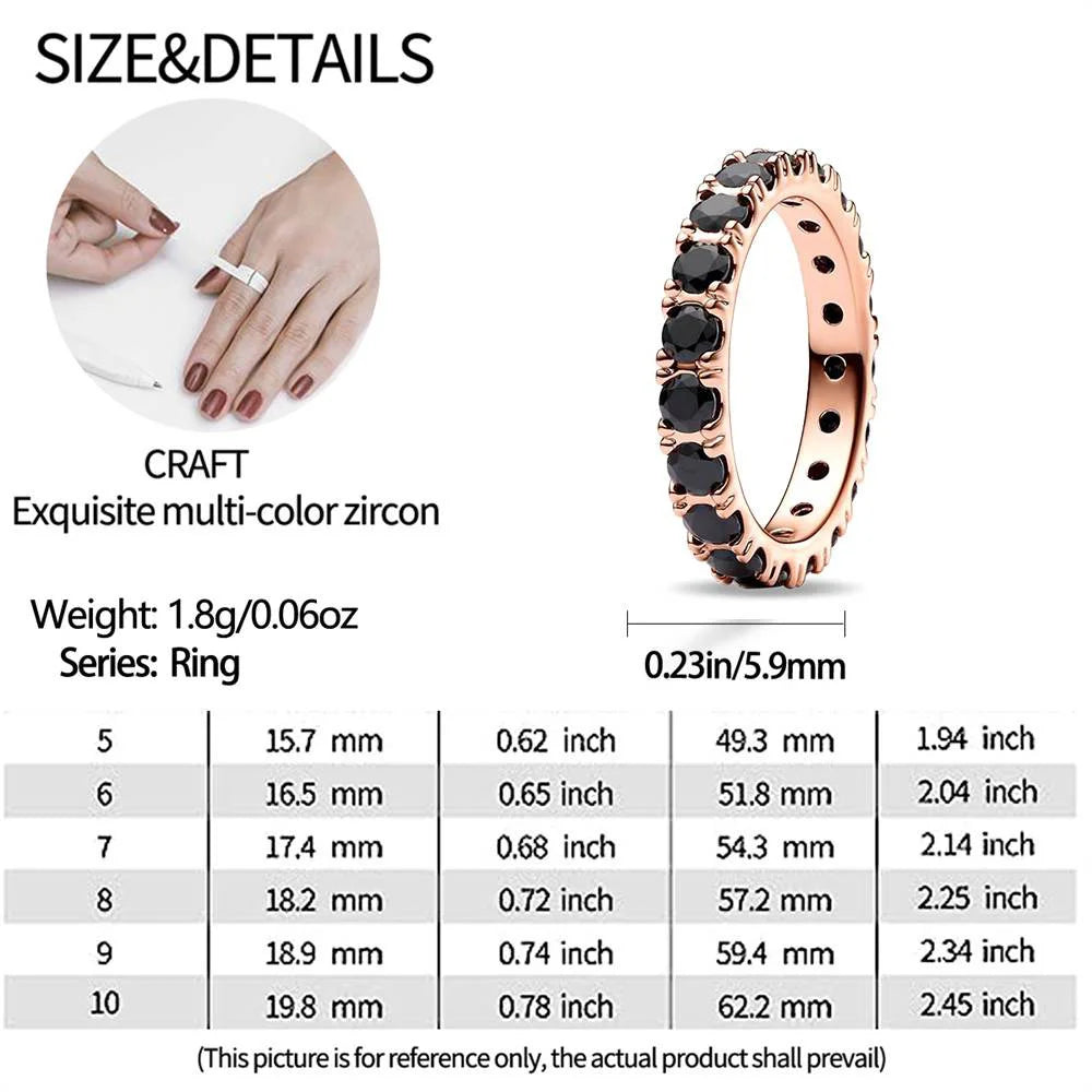 Women’s 925 Sterling Silver Rose Gold Black Striped Zircon Ring