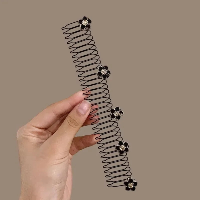 Vintage Camellia Flower Pearl Metal Long Hair Comb