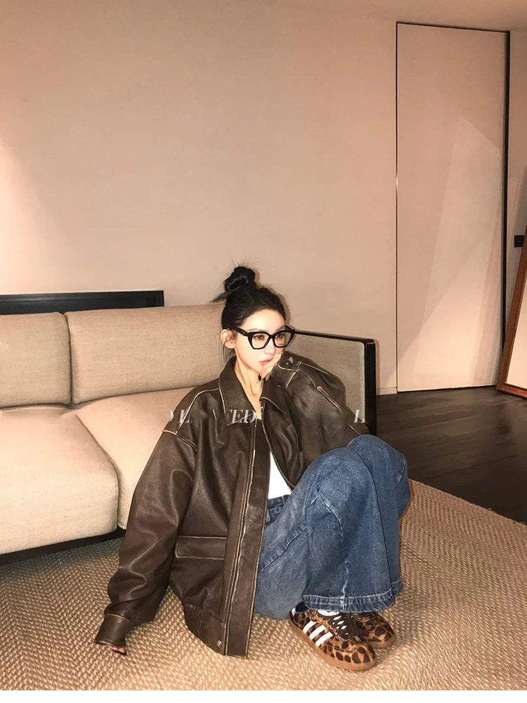 Lautaro Women’s Retro Faux Leather Oversized Jacket