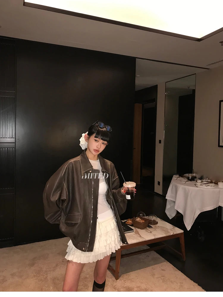 Lautaro Women’s Retro Faux Leather Oversized Jacket