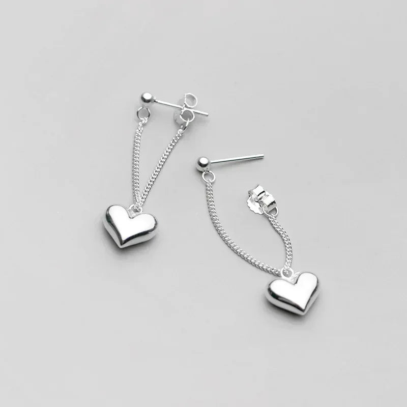 925 Sterling Silver Heart Chain Earrings