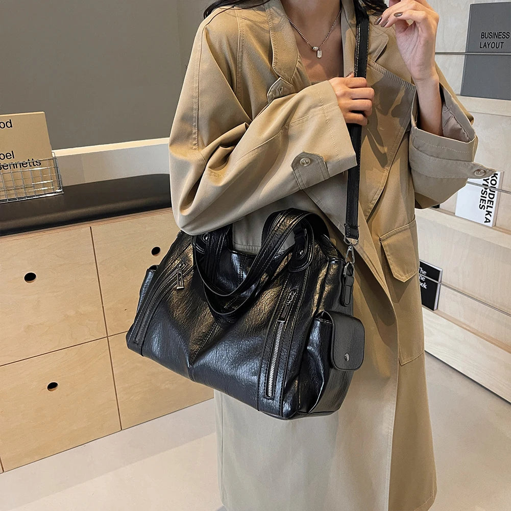 Women’s Multi-Pocket PU Leather Tote Messenger Bag