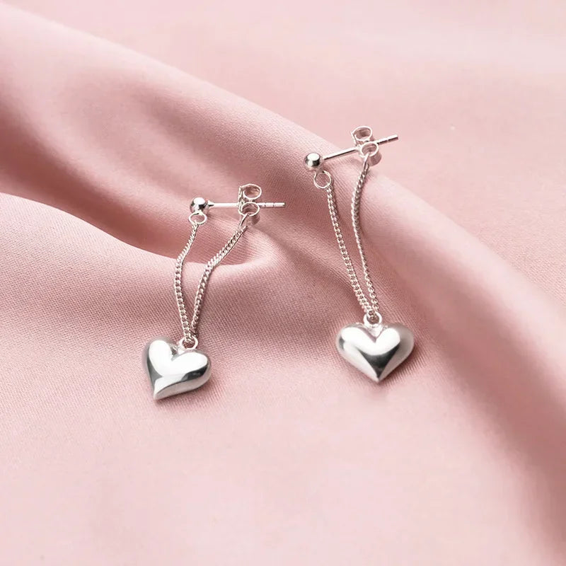925 Sterling Silver Heart Chain Earrings