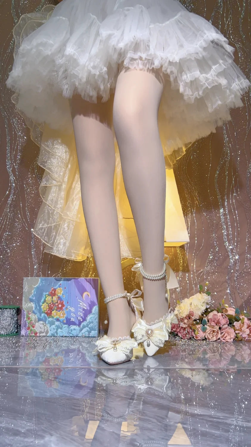 White Bridal Mary Jane Heeled Wedding Shoes