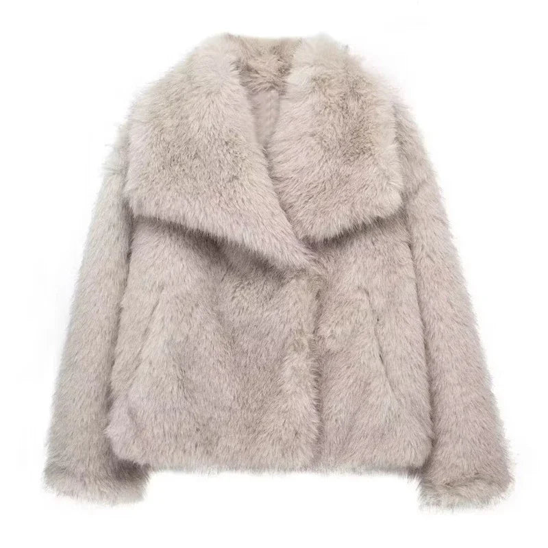TRAF Women’s Faux Fur Plush Winter Coat
