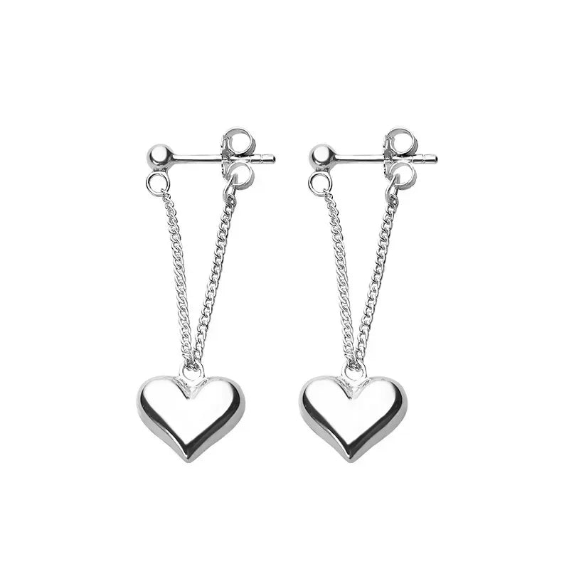 925 Sterling Silver Heart Chain Earrings