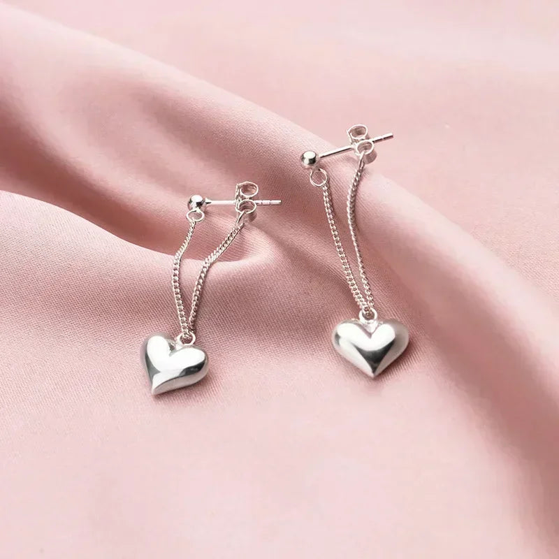925 Sterling Silver Heart Chain Earrings