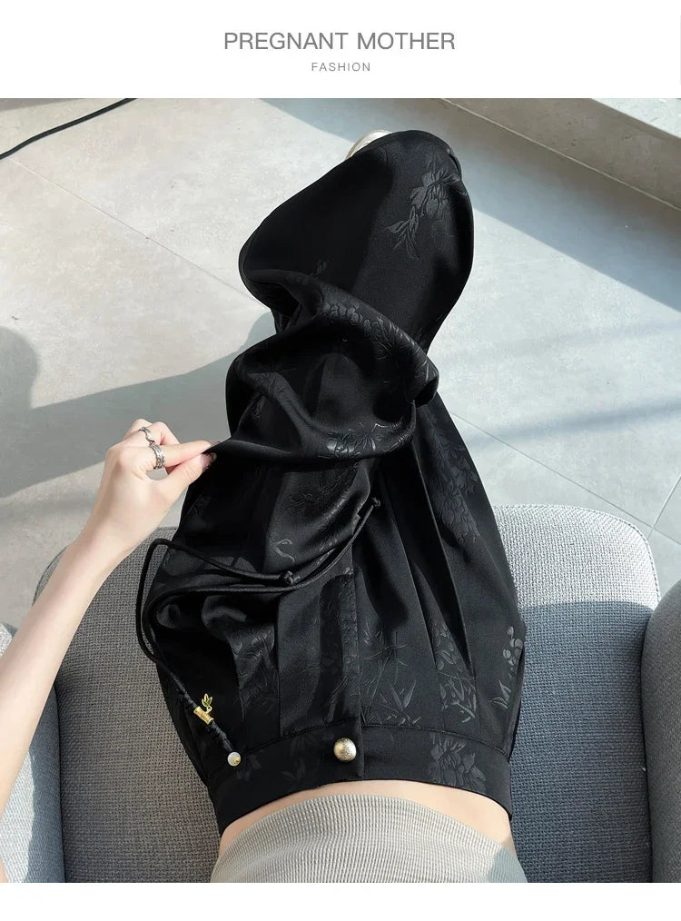 Chinese Style Jacquard Wide Leg Satin Pants – Women