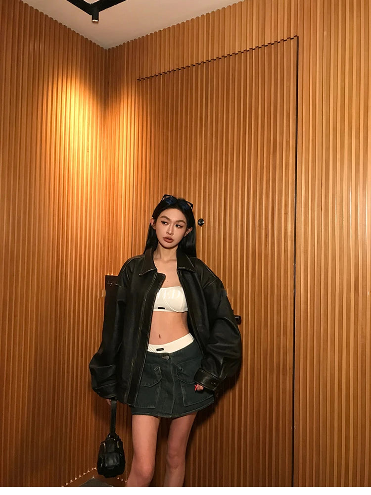 Lautaro Women’s Retro Faux Leather Oversized Jacket