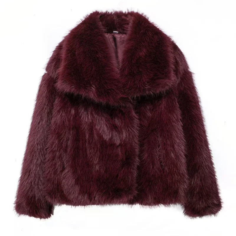 TRAF Women’s Faux Fur Plush Winter Coat