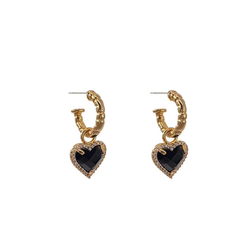 LIVVY Fashion Black LOVE Heart Zircon Drop Earrings