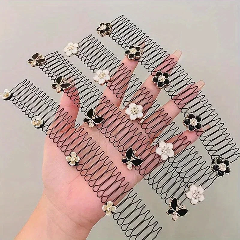 Vintage Camellia Flower Pearl Metal Long Hair Comb