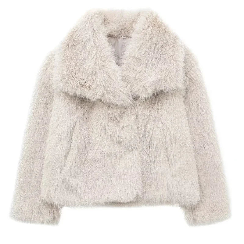 TRAF Women’s Faux Fur Plush Winter Coat
