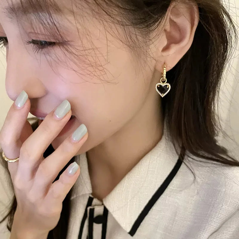 LIVVY Fashion Black LOVE Heart Zircon Drop Earrings