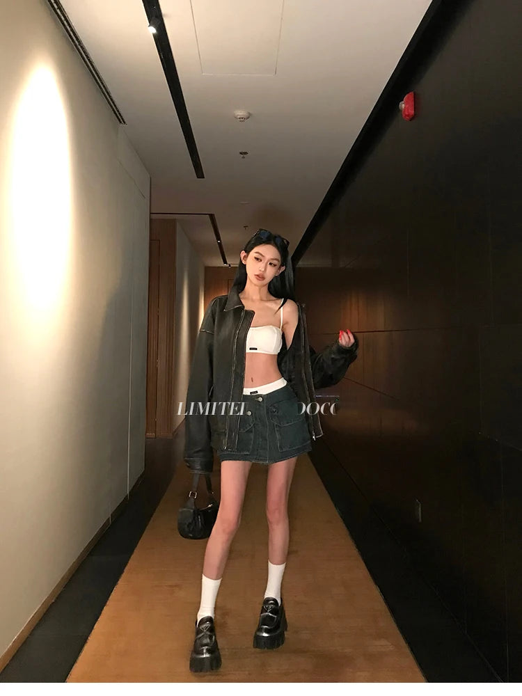 Lautaro Women’s Retro Faux Leather Oversized Jacket