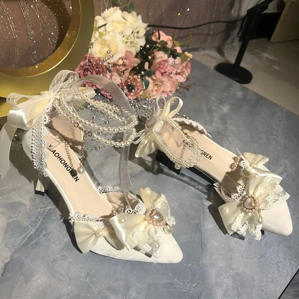 White Bridal Mary Jane Heeled Wedding Shoes