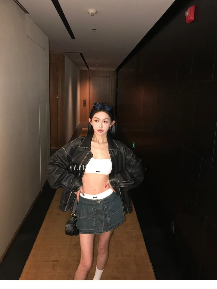 Lautaro Women’s Retro Faux Leather Oversized Jacket