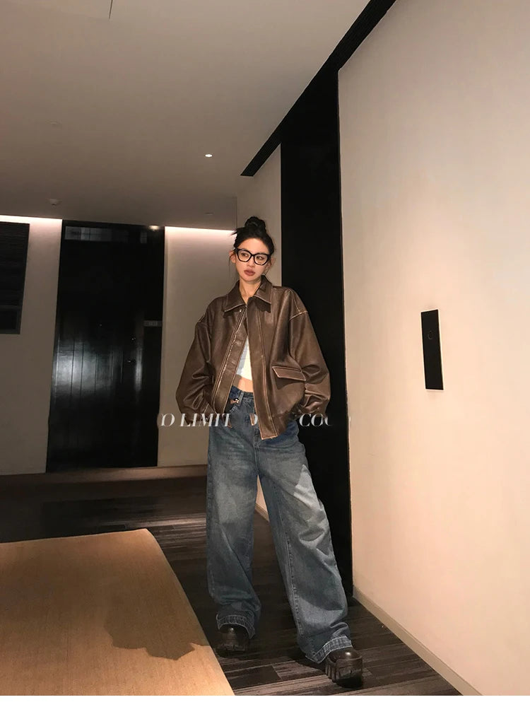 Lautaro Women’s Retro Faux Leather Oversized Jacket