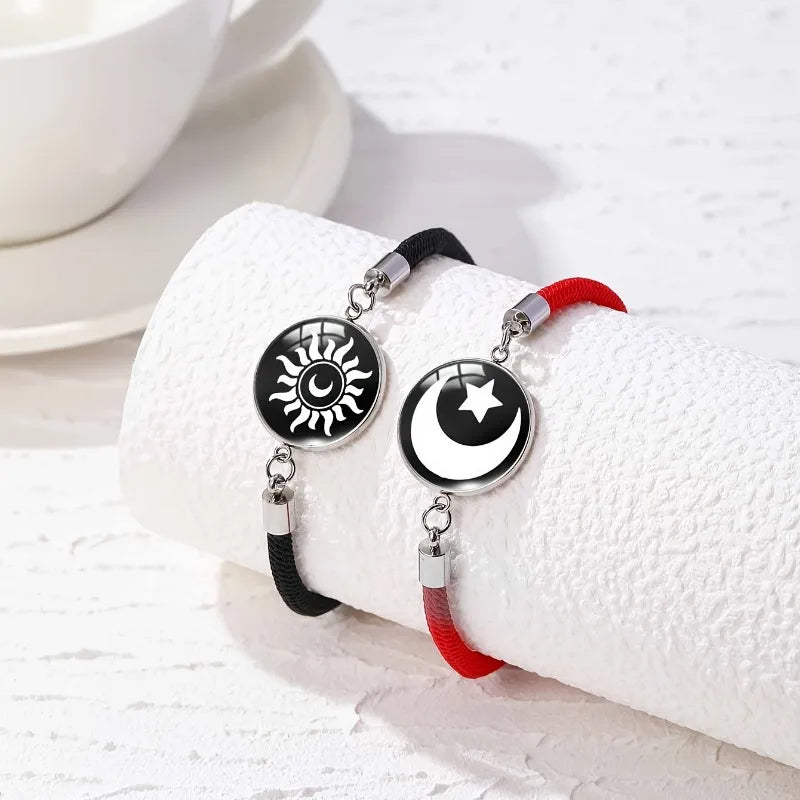 2PCS Sun & Moon His & Hers Couple Bracelets – Stainless Steel Night Glow
