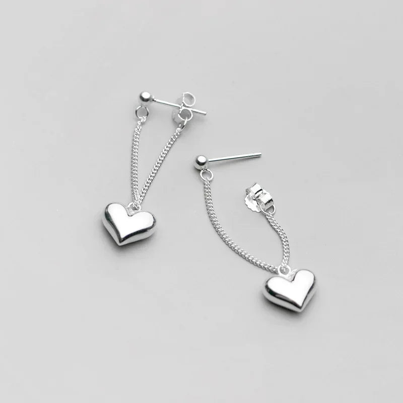 925 Sterling Silver Heart Chain Earrings